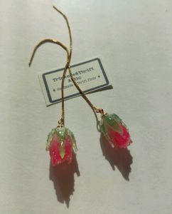 Resin Rose Bud Chain Dangle Earrings