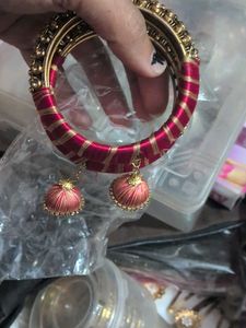 Elegant Silk Thread Bangles with Jhumka