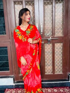 Vibrant Red Floral Saree