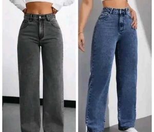 Wide Leg Jeans - Grey & Blue