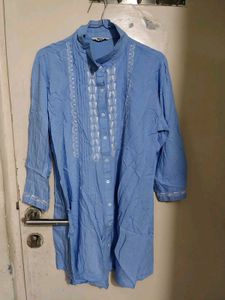 Blue Kurta with Embroidered Sleeves