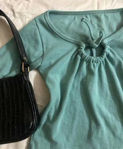 Teal Ribbed Cut-Out Top