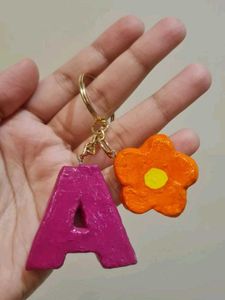 Custom Letter' Keychain with Flower Charm