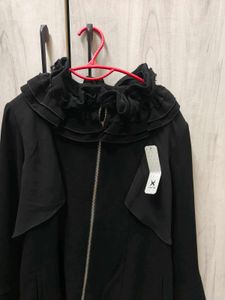 Unique Black Ruffle Collar Jacket