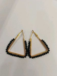 Elegant Black Beaded Square Hoop Earrings