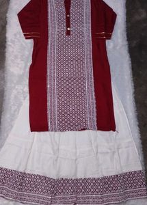 Maroon &amp; White Ethnic Kurta Set