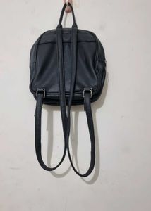 Black Faux Leather Mini Backpack
