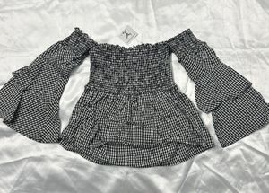 Imported Chic Gingham Off-Shoulder top with Bel