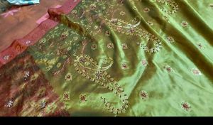Elegant Olive Green Saree with Gold Embroidery