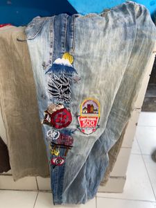 Embroidered Blue Denim Jeans