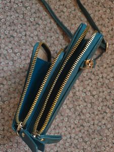 Teal Croc Embossed Crossbody Sling/ Phone Bag
