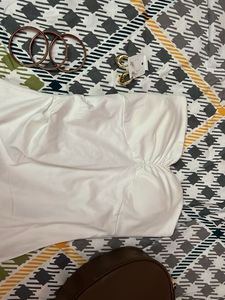 Chic White Strapless Ruffle Dress