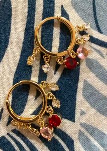 Dangling Gem Hoop Earrings