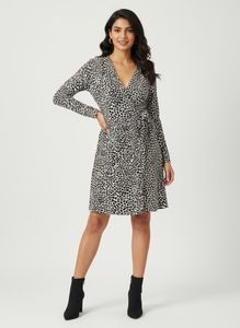 Leopard Print Wrap Dress Above knee length