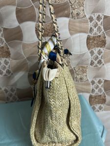 Chic Straw Tote Bag with Scarf Accent