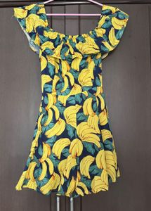 Off-Shoulder Banana Print Jumpsuit