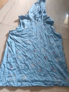 Blue Graphic Print Sleeveless Hoodie