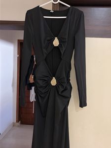 Chic Black Ruched Cut-Out Maxi Dress