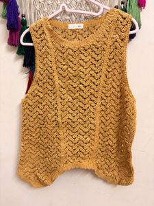 Crocheted Sleeveless Mustard Top