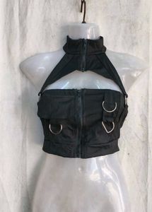 Edgy Black Cutout Crop Top