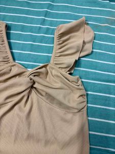 Cute Beige Twisted Crop Top