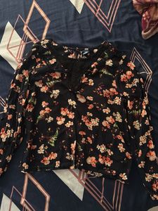Floral Print Blouse with Lace Detail