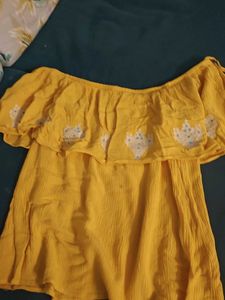 Yellow Off-Shoulder Embroidered Top