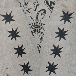 Gray Gothic Print Long Sleeve T-Shirt