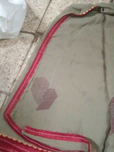 Elegant Grey Saree with Red Border used