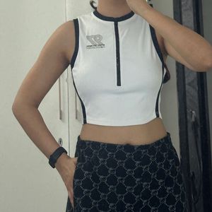 H and M White &amp; Black Cropped Sporty Top