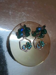 korean Green stone &amp; Floral Earrings