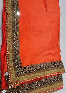 Orange Saree with Mirror Work Border