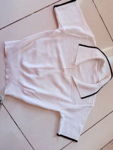White Knit Polo crop top