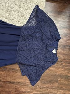 Elegant Navy Lace Cape Dress