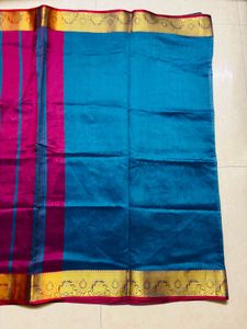 Beautiful Teal and Pink Striped Saree