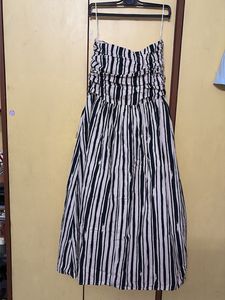 Strapless Striped Midi Dress