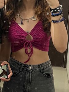 Boho Pink Tie-Front Crop Top Blouse