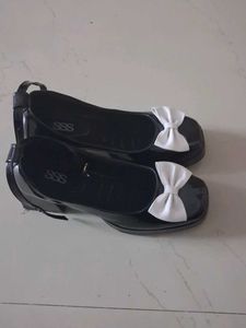 Cute Black Jelly heels with White Bows