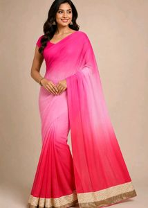Stunning Pink Ombre Saree with Golden Border