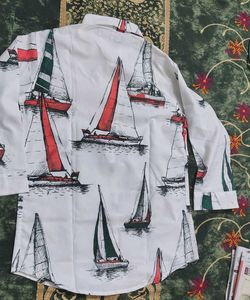 White Printed Button-Up Shirt