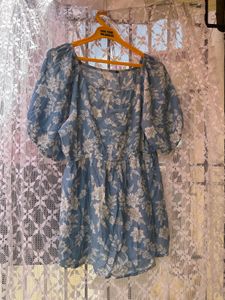 Blue Floral Puff Sleeve Mini Dress💙😍✨