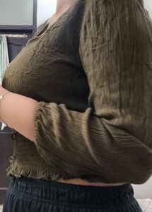 Green Button-Up Smocked Top