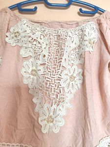 Women's Pink Off-Shoulder Boho Lace Crochet Top |