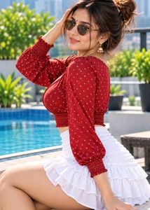 Chic Polka Dot Wrap Crop Top