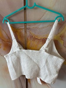 White Embroidered Crop Top with Tie Front