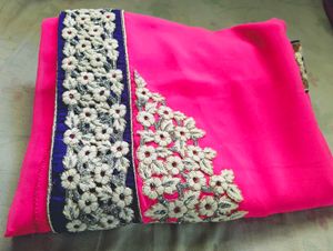Pure Georgette Beautiful Pink Embroidered Saree