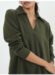 Olive Green Long Sleeve Fleece Sweatshirt Dress