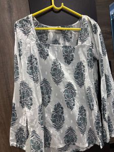 White Kurta with Blue Floral Print (not wore)