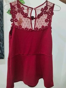 laced maroon peplum top for woman