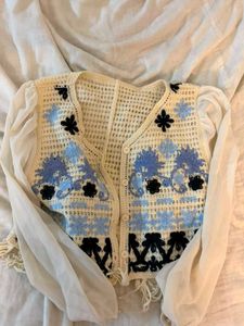 (negotiable)Boho Cute Crochet Knit Button-Up Vest